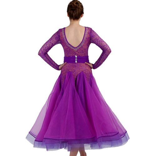 Girls women 's waltz tango ballroom dresses Purple lace ballroom dancing dresses waltz tango dance flamenco dresses